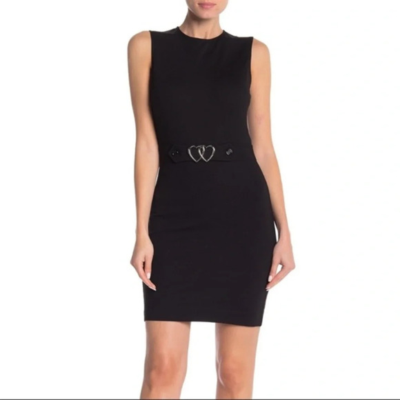 Love Moschino Dresses & Skirts - LOVE Moschino Sleeveless Dress w/ Double Heart Belt, Size 42IT/6US, Black, NWT